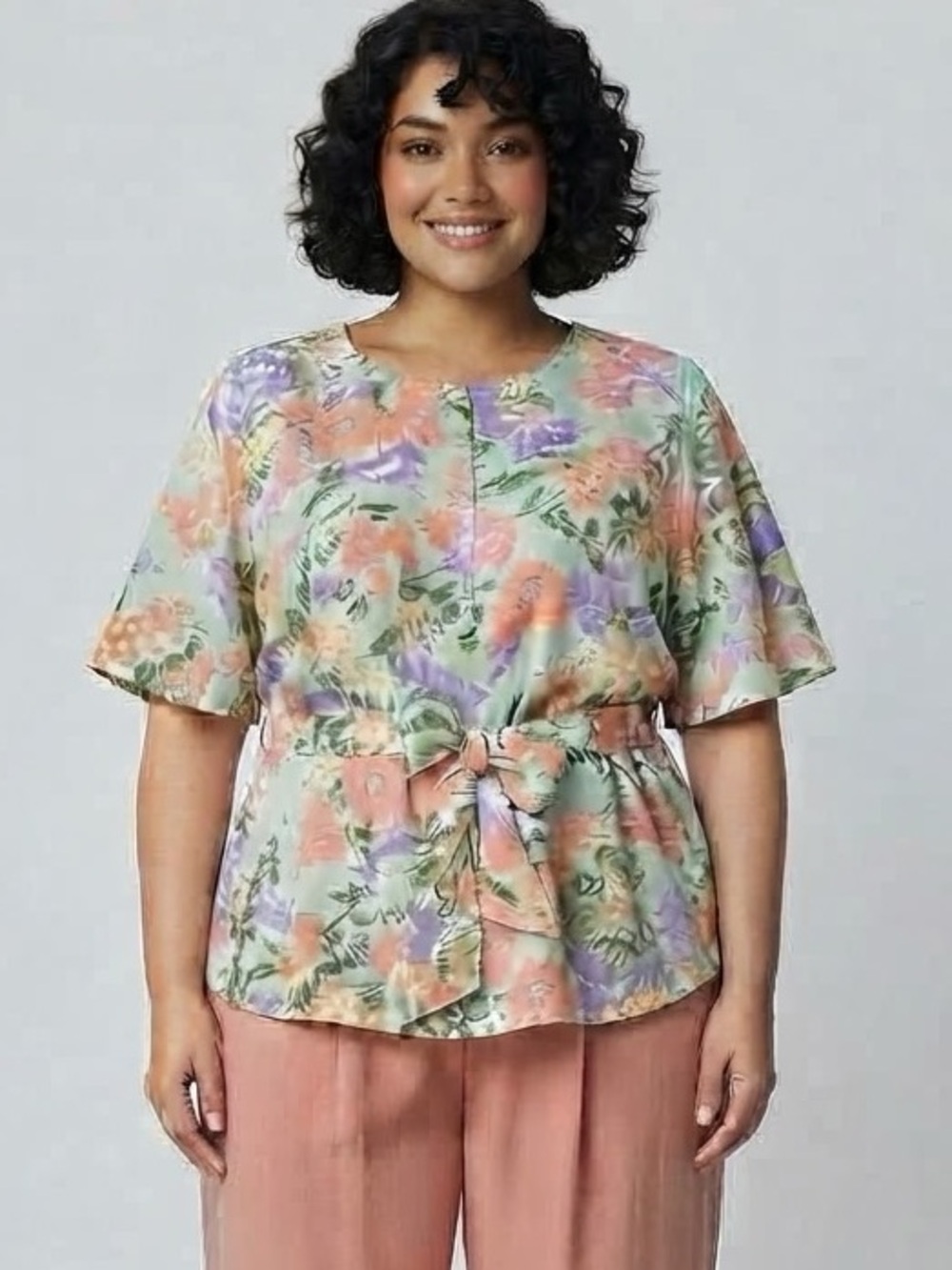 Liz Claiborne Short Flutter Sleeve Floral Blouse